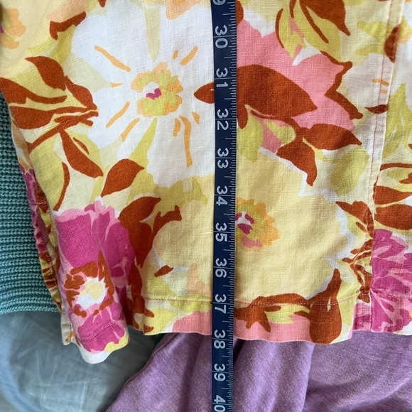 VINTAGE LOOK 100% LINEN HOT COTTON MARK WARE MED SHIFT DRESS PINK YELLOW FLORAL - Picture 8 of 8